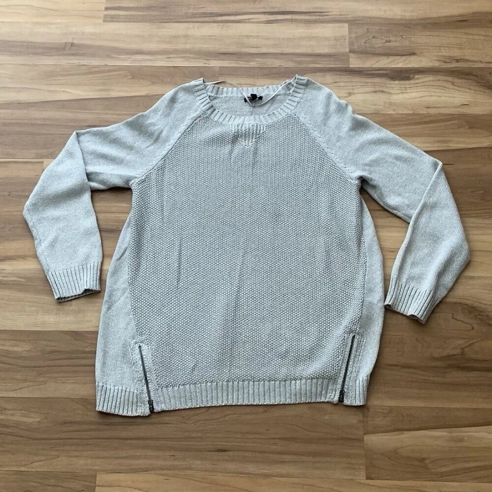 Apt. 9 Metallic Silver Threaded Long Sleeve Gray Knit Zipper Hem Sweater Size XL